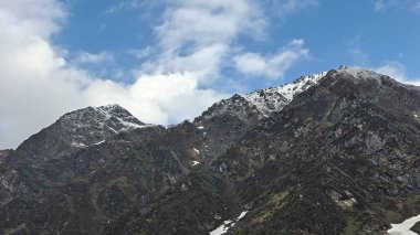 beautiful landscape of Himalaya mountains with snowy peaks and blue sky