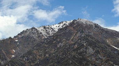 beautiful landscape of Himalaya mountains with snowy peaks and blue sky