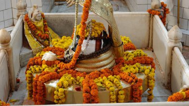 Hindistan 'daki Hindu tapınağında kadife çiçeği süslemesi. 