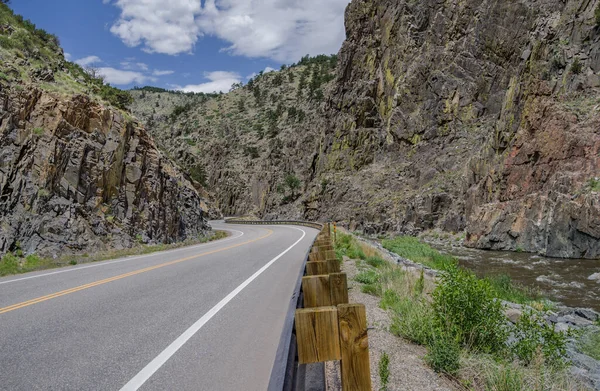 Canyon Road in Colorado:  A twisting road passes through canyons cut by the Big Thompson River in northern Colorado.