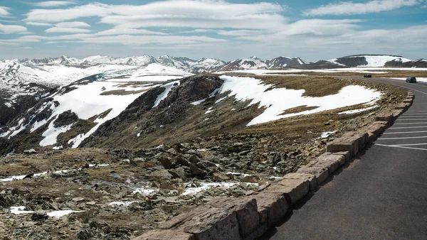 Colorado Mountain Road Opens Spring Winter Snow Still Remains Highest — Stock Photo, Image