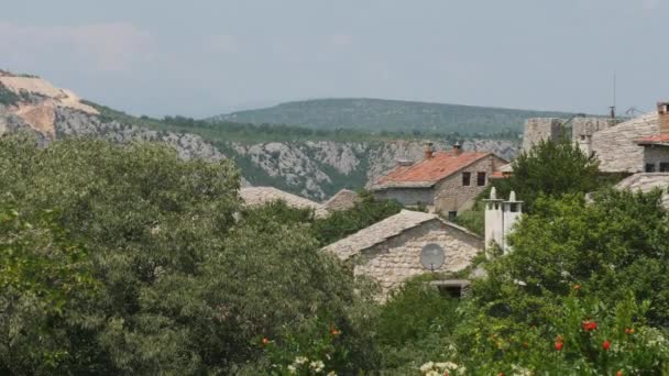 緑豊かな風景の中に魅力的なオスマン帝国の石造りの家 パンショット 高品質4K映像 — ストック動画