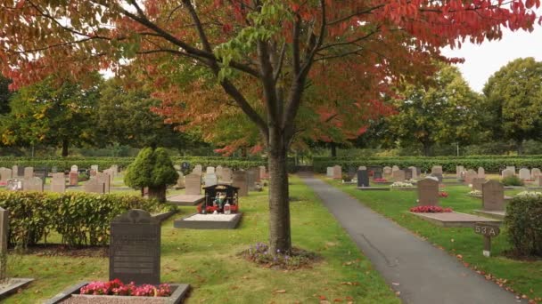 Kiviberg Cemetery Autumn Gothenburg Svezia Pan Shot Filmati Alta Qualità — Video Stock