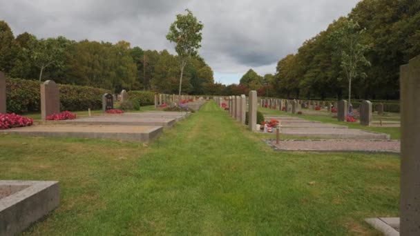 Mezarlıktaki Çiçeklerle Mezarlar Keder Sahnesi Dolly Nin Tersliği Yüksek Kalite — Stok video