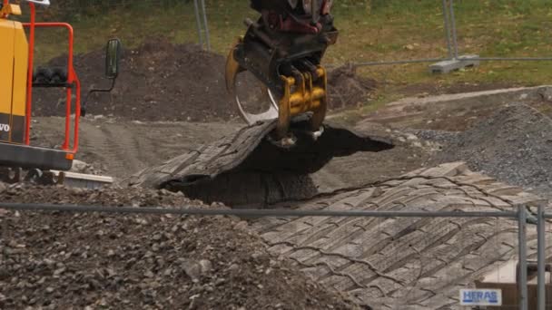 Gothenburg Sweden October 2022 Folding Blast Mat Excavator Close High — Stock Video