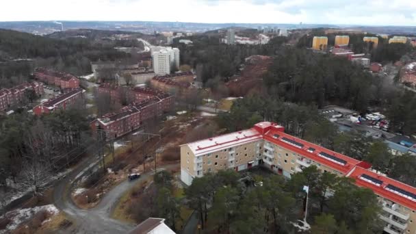 East Gothenburg Suburban Neighbourhood Winter Sweden Aerial Forward High Quality — Stok video