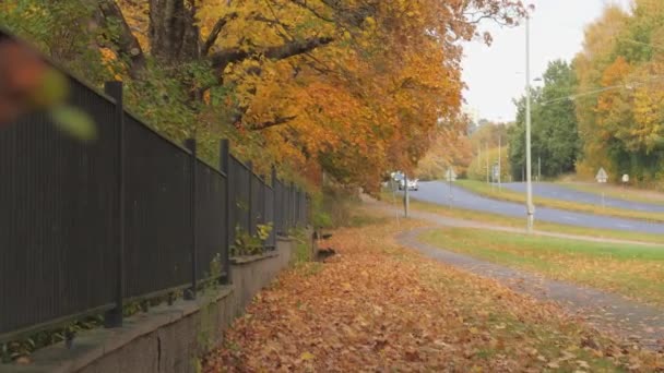 Κυκλοφορία Έξω Από Νεκροταφείο Kviberg Μια Φθινοπωρινή Μέρα Γκέτεμποργκ Σουηδία — Αρχείο Βίντεο