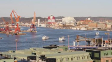 Alvsnabben Ferry Transportation on River Gota Alv. Gothenburg, Establishing Shot. High quality 4k footage