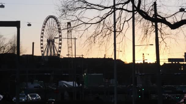 Silhouette Ferris Wheel Sunset Liseberg Amusement Park Gothenburg High Quality — Vídeo de stock