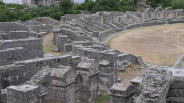 Amphitheater Roman Ruin at Solena, Croatia, Establishing shot. High quality 4k footage