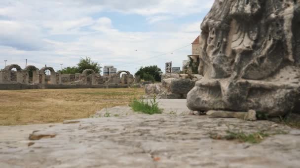 Amphitheater Salona Roman City Ruins Croatia Low Angle Pan High — Stock Video