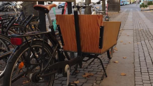 Eco Friendly Cargo Bike Urban Area Close Кадри Високої Якості — стокове відео
