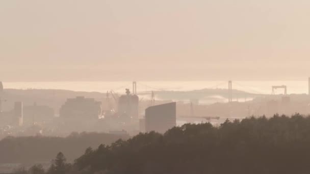 Gothenburg Skyline Cityscape Silhouette Σουηδία Ευρεία Γωνία Pan Shot Υψηλής — Αρχείο Βίντεο