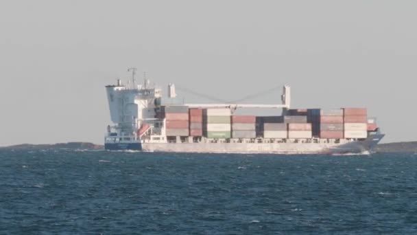 Varberg Sweden November 2022 Cargo Container Ship Open Waters High — 图库视频影像