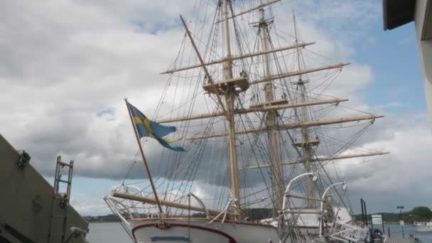 Старый Корабль Full Rigger Шведском Городе Блекинге Высококачественные Кадры — стоковое видео