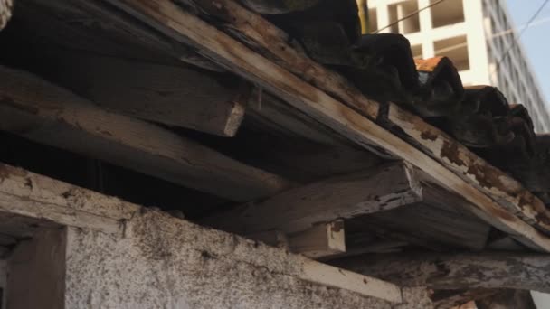 Stary Śródziemnomorski Dom Drewniany Dach Belki Szczegół Strzał Zbliżenie Wysokiej — Wideo stockowe