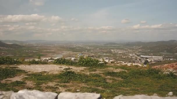 Wide Landscape Shot Rural Albania High Angle View Berat Pan — Stockvideo