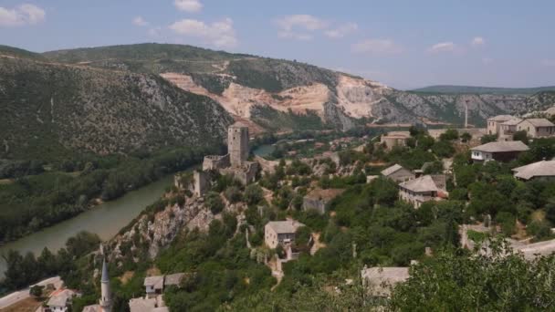 Falazott Város Pocitelj Bosznia Hercegovina Légi Pan Kiváló Minőségű Felvételek — Stock videók