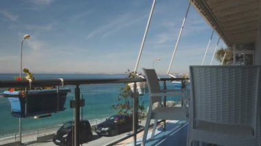 View from Table at Waterfront Restaurant at Albanian Coast. High quality 4k footage