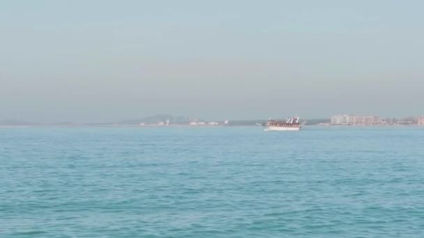 Tour Boat Albanian Riviera Calm Waters Wide Seascape Vlora Albania — Stockvideo
