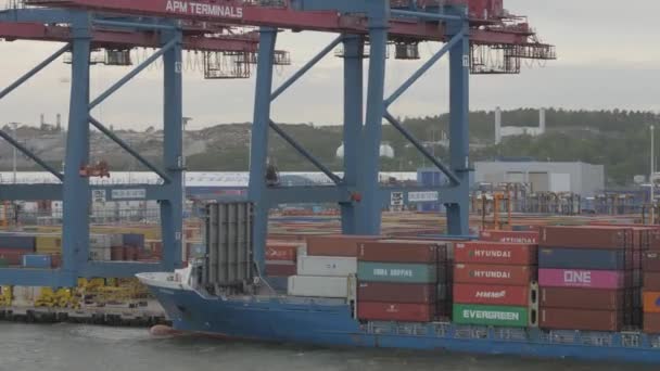 Gothenburg Sweden May 2022 Container Crane Loading Ship Gothenburg Port — Stock Video