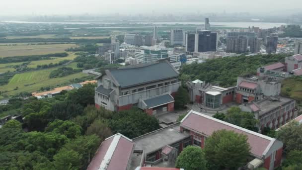 Cinematic Aerial Kuandu Museum Fine Arts Tnua Library Taiwan Drone — Video