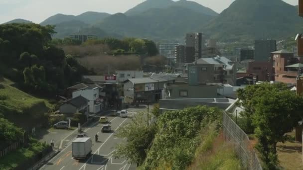Kumamoto Cityscape Mountains Kyushu Island Ιαπωνία Καθιέρωση Βολής Υψηλής Ποιότητας — Αρχείο Βίντεο