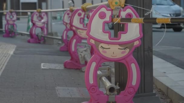 Fukuoka Japan October 2023 Cute Construction Barriers Traffic Background High — Stock Video