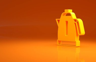 Sarı elektrikli su ısıtıcısı ikonu turuncu arka planda izole edildi. Çaydanlık ikonu. Minimalizm kavramı. 3d illüstrasyon 3B canlandırma .