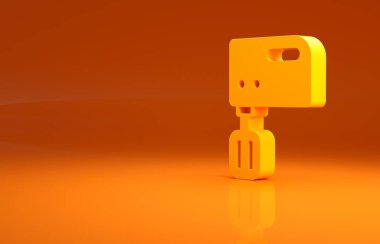 Sarı Elektrik karıştırıcı simgesi turuncu arka planda izole edildi. Mutfak blenderi. Minimalizm kavramı. 3d illüstrasyon 3B canlandırma .