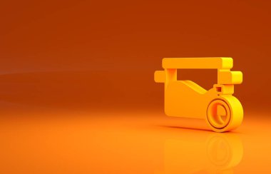 Turuncu arka planda izole edilmiş sarı tencere ikonu. Haşlama ya da güveç besin sembolü. Minimalizm kavramı. 3d illüstrasyon 3B canlandırma .