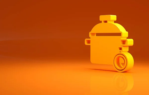 Yellow Cooking pot icon isolated on orange background. Boil or stew food symbol. Minimalism concept. 3d illustration 3D render .