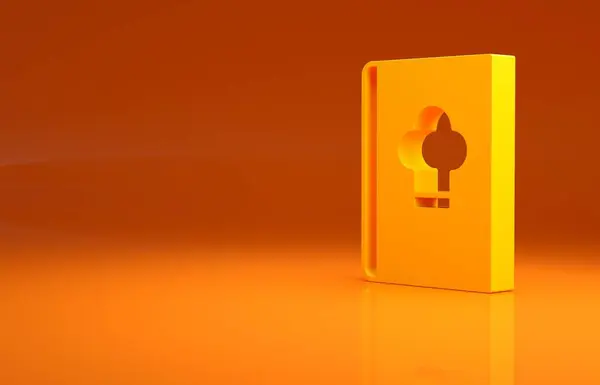 黄色的Cookbook图标孤立在橙色的背景上 烹饪书籍图标 收银台叉子和刀图标 餐具的象征 最低纲领的概念 3D渲染3D插图 — 图库照片