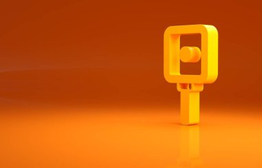 Turuncu arka planda sarı tava simgesi izole edildi. Kızartma veya kızartma gıda sembolü. Minimalizm kavramı. 3d illüstrasyon 3B canlandırma .