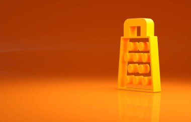 Sarı Grater simgesi turuncu arkaplanda izole edildi. Mutfak sembolü. Mutfak aletleri. Çatal bıçak seti. Minimalizm kavramı. 3d illüstrasyon 3B canlandırma .