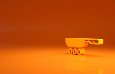 Turuncu arka planda sarı tava simgesi izole edildi. Kızartma veya kızartma gıda sembolü. Minimalizm kavramı. 3d illüstrasyon 3B canlandırma .