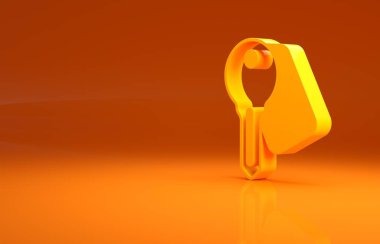 Sarı Otel kapı kilidi simgesi turuncu arka planda izole edildi. Minimalizm kavramı. 3d illüstrasyon 3B canlandırma .