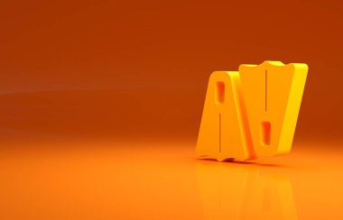 Turuncu arka planda izole edilmiş yüzme ikonu için sarı lastik yüzgeçliler. Dalış ekipmanları. Olağanüstü bir spor. Spor malzemeleri. Minimalizm kavramı. 3d illüstrasyon 3d canlandırma .