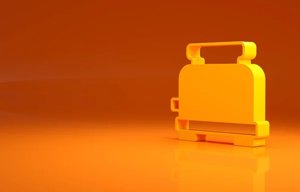 黄色のトースターのアイコンがオレンジの背景に孤立しています 最小限の概念 3Dイラスト3Dレンダリング — ストック写真