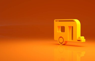 Sarı Karavan Kamp ikonu turuncu arka planda izole edildi. Gezici ev, karavan, yolculuk için ev karavanı. Minimalizm kavramı. 3d illüstrasyon 3B canlandırma .
