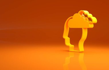 Sarı Adam 'ın başı ağrıyor, migren ikonu turuncu arka planda izole edilmiş. Minimalizm kavramı. 3d illüstrasyon 3B canlandırma .