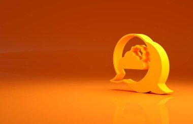 Sarı Konum Bulutu simgesi turuncu arkaplanda izole edildi. Minimalizm kavramı. 3d illüstrasyon 3B canlandırma .