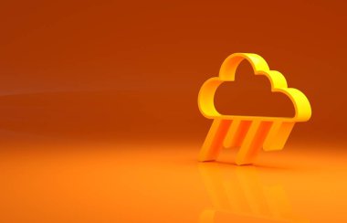 Turuncu arka planda izole edilmiş yağmur ikonu olan Sarı Bulut. Yağmur damlaları ile yağmur bulutu yağışı. Minimalizm kavramı. 3d illüstrasyon 3B canlandırma .