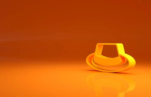 オレンジ色の背景にリボンアイコンで黄色の男の帽子 最小限の概念 3Dイラスト3Dレンダリング — ストック写真