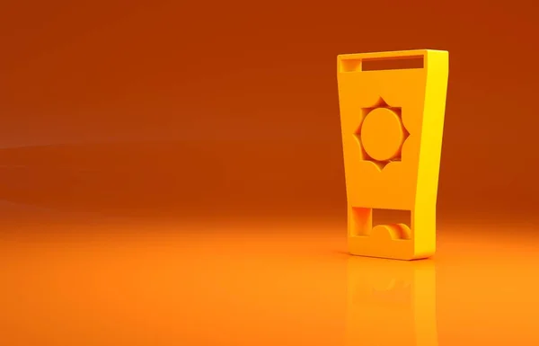 Κίτρινη Αντηλιακή Κρέμα Εικονίδιο Σωλήνα Που Απομονώνεται Πορτοκαλί Φόντο Προστασία — Φωτογραφία Αρχείου