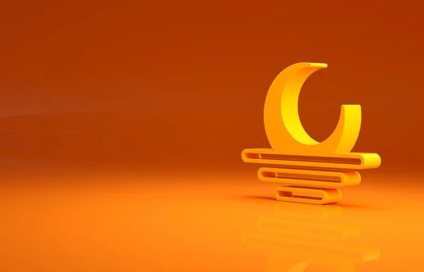 Żółta Ikona Zachodu Słońca Odizolowana Pomarańczowym Tle Koncepcja Minimalizmu Ilustracja — Zdjęcie stockowe