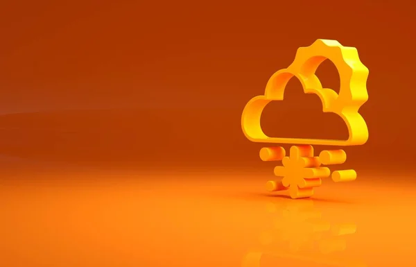 Sárga Felhő Nap Ikon Elszigetelt Narancs Alapon Felhő Hópelyhekkel Egyetlen — Stock Fotó