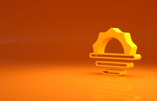 Yellow Sunrise icon isolated on orange background. Minimalism concept. 3d illustration 3D render .