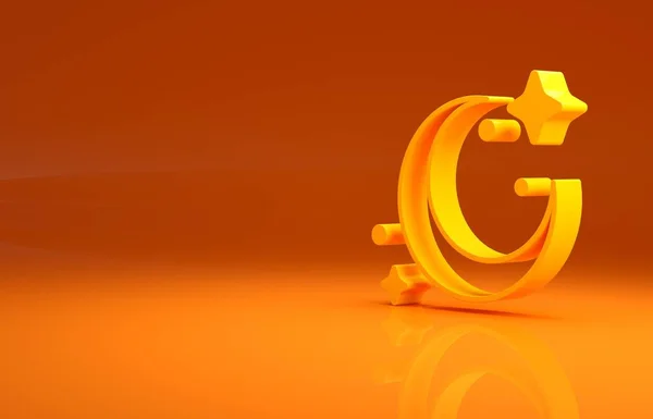 Gele Maan Sterren Pictogram Geïsoleerd Oranje Achtergrond Minimalisme Concept Illustratie — Stockfoto