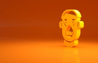 Sarı adam yüzü turuncu arka planda izole edilmiş tıbbi koruyucu maske ikonu. Karantinaya alın. Minimalizm kavramı. 3d illüstrasyon 3B canlandırma .